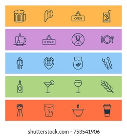 Includes Icons Such As Wheat, Mocha, Lemon Juice And Other.  Restaurant Icons Set. 