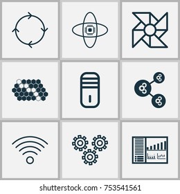 Includes Icons Such As Wireless Communications, Recurring Program, Mainframe And Other.  Machine Icons Set. 