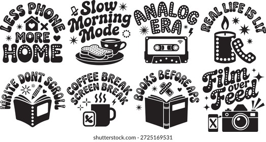Inclui a vida real é iluminado e o modo de manhã lento, menos telefone mais casa e café. Para logotipo ou emblema.