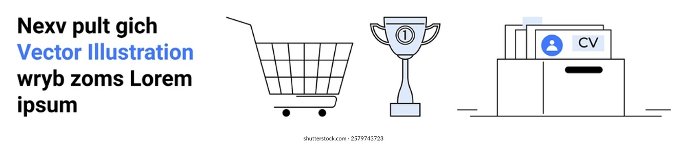 Includes shopping cart for e-commerce, trophy for achievement, and resume folder for recruitment. Ideal for business, marketing, achievement, career, and digital tools. Banner for landing page