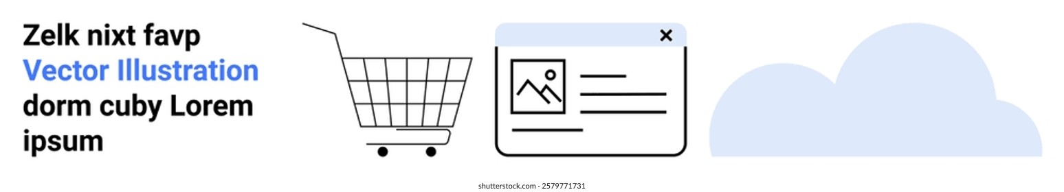 Includes a shopping cart icon and digital document graphic with a cloud in the background. Ideal for e-commerce, digital storage, cloud services, online shopping, and digital marketing. Banner