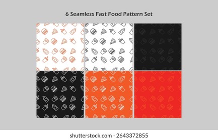 Includes six color variations with white, black, and orange backgrounds. Ideal for food packaging, restaurant branding, menus, textiles, wallpapers, and digital designs