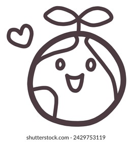 Includes a smiling character illustration heart with a cute deformed image of a leaf and the earth