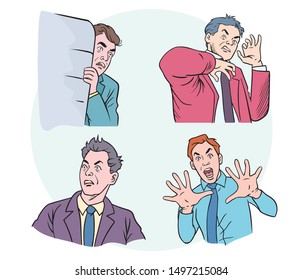 Including images of faces, gestures, men, frightened.hand drawn style vector design illustrations.