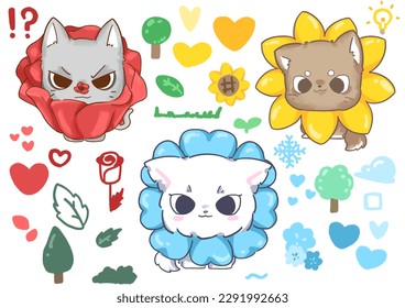 Including three cats  in the theme of blooming flowers