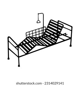Inclusion, a bed for a person with disabilities. Vector illustration eps10, isolate on white background. Outline.
