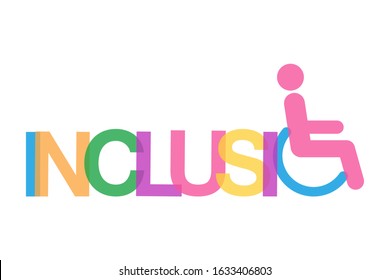 inclusion color word concept with wheelchair vector illustration
