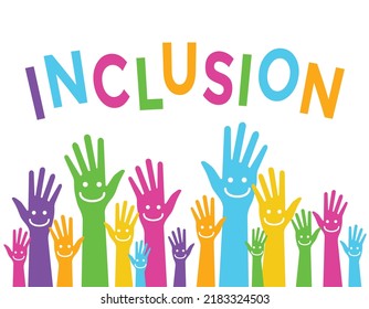 Inclusion Concept Colorful Hands Smiley Faces Stock Vector (Royalty ...