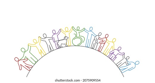 Inclusion and diversity concept. Line icon of inclusion. Line style silhouettes of people. Editable stroke.