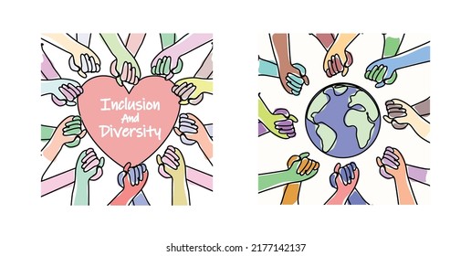 Inclusion and diversity concept. Multiethnic diverse hands holding each other