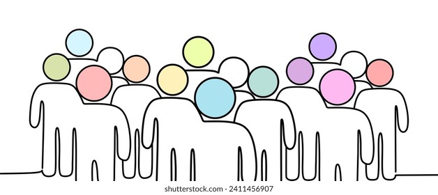  Inclusion and diversity concept. One line group people. Line icon of inclusion. Line style silhouettes of people. Editable stroke. Vector illustration.