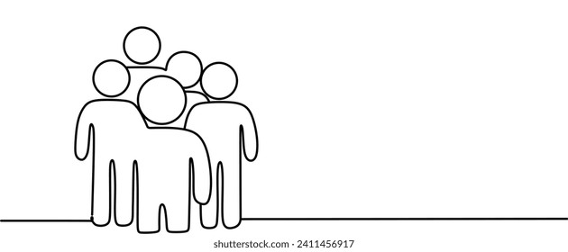  Inclusion and diversity concept. One line group people. Line icon of inclusion. Line style silhouettes of people. Editable stroke. Vector illustration.