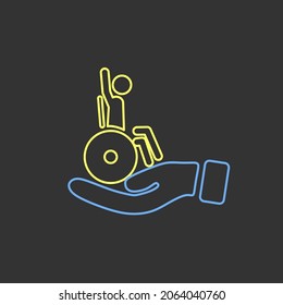 Inclusion and diversity concept. Pictogram of a person in a wheelchair and palms. Vector illustration