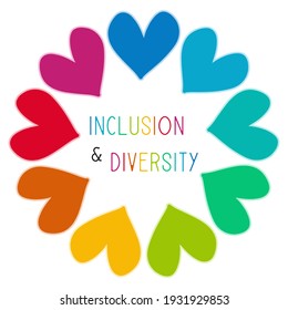 Inclusion and diversity infographic vector set, multi color hearts represent inclusion and diversity social