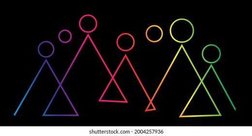 Inclusion And Diversity Infographic Vector Set, People Vector Logo For Website, Banner Gay Pride 2021 Concept, Colorful Rainbow Line Art Vector Isolated On Black Background 