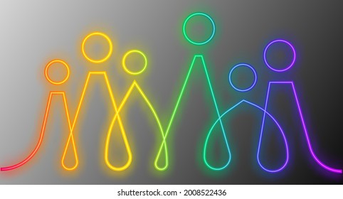 Inclusion and diversity infographic vector set, people vector logo for website, Neon Light style banner gay pride month 2021 concept, colorful rainbow line art vector isolated on gray background 