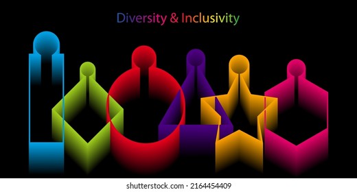 Inclusion and diversity infographic vector set, people vector logo for website, banner gay pride 2022 concept, vector isolated on black background 
