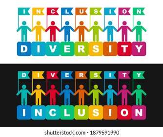 Inclusion and Diversity vector, people vector conceptually present inclusion and diversity in society, holding hand and flag