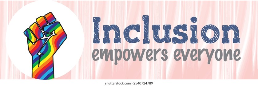 Inclusion empowers everyone. Inclusion all colors in one hand. Equity culture sign. Gender diversity symbol. Quality design element. Line style inclusion icon. eps 10