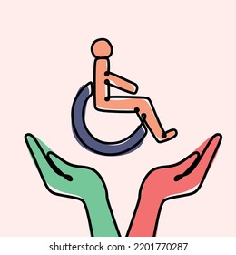 Inclusion, Equality And Diversity Logo. Diverse Hands Holding Wheelchair Person Icon