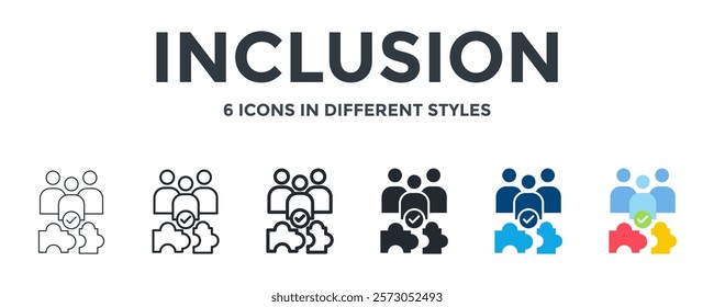 Inclusion Icon In Different Style Vector Illustration. Designed In Thin Line, Regular Line, Bold Line, Glyph, Color Fill, And Flat Style Can Be Used For Web