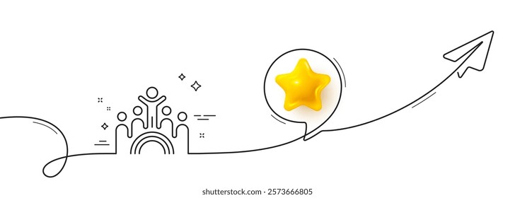 Inclusion line icon. Continuous line with share plane. Equity culture sign. Lgbt rainbow symbol. 3d star in speech bubble. Inclusion single line ribbon. Loop curve pattern. Vector