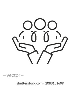 inclusion social equity icon, help or support employee, gender equality, community care, age and culture diversity, people group save, thin line symbol - editable stroke vector illustration - Shutterstock ID 2088151699