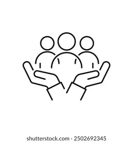 inclusion social equity icon, help or support employee, gender equality, community care, age and culture diversity, people group save, thin line symbol vector illustration