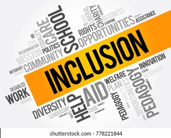 Inclusion - state of being included or being made a part of something, word cloud concept background