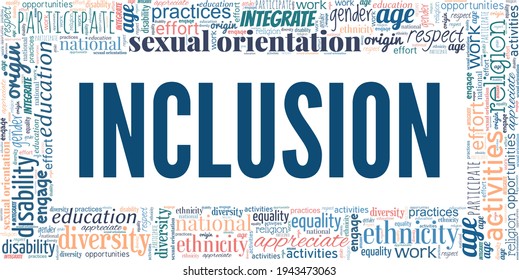Inclusion vector illustration word cloud isolated on a white background.