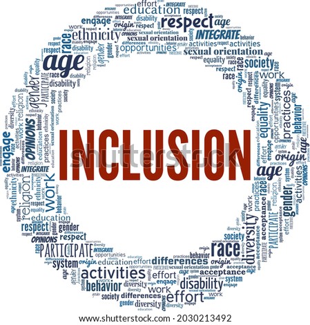Inclusion vector illustration word cloud isolated on a white background.
