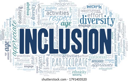 Inclusion word cloud isolated on a white background.