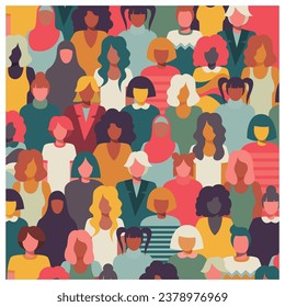 Inclusive crowd of girls and women portraits. Vector and colorful illustration. Separated items. Square format.