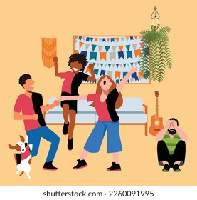 inclusive daily life - Family Celebrating Victory of Their Soccer Team in Uniform - Vector Illustration