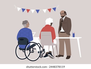 Inclusive Democracy in Action at Local Voting Station During Election Season, Citizens registering to vote, reflecting community engagement and accessibility