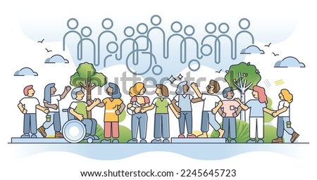 Inclusive diversity with ethnicity, races and cultures outline concept. Equality and unity for all society without discrimination or prejudice vector illustration. Disabled and handicapped integration