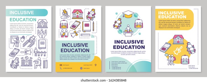 Inclusive education brochure template. Learning program for disabled. Flyer, booklet, leaflet print, cover design with linear icons. Vector layouts for magazines, annual reports, advertising posters