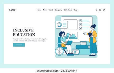 Inclusive education concept. Teachers and students in a classroom setting, endorsing diversity and accessibility. Online learning technology integration. Vector illustration.