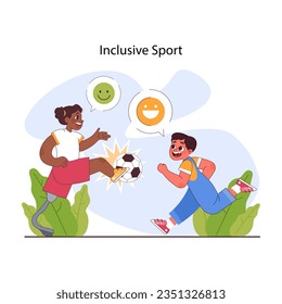 Inclusive education. Equal educational opportunities and accessible environment for disabled kids. Cognitive, physical and emotional development. Flat vector illustration