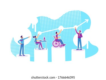 Inclusive Education Flat Concept Vector Illustration. Distance Classes. Pupils With Special Needs. Students And Tutor 2D Cartoon Characters For Web Design. Group Mentoring Creative Idea