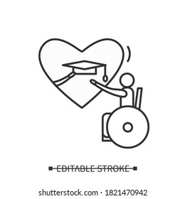 Inclusive Education Line Icon. People With Special Needs Education. Equality. Social Adaptation Of Disabled People. Volunteering And Charity Concept. Isolated Vector Illustration. Editable Stroke