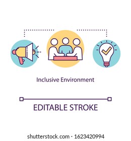 Inclusive environment concept icon. Support for students with special needs. Public services idea thin line illustration. Vector isolated outline RGB color drawing. Editable stroke