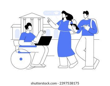 Inclusive environment isolated cartoon vector illustrations. Group of teens and boy in wheelchair discuss educational process, inclusive environment at university, student life vector cartoon.