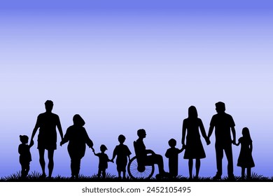 Inclusive Family Silhouettes: Embracing Diversity in Shadows - Vector Graphic Template for Creative Projects