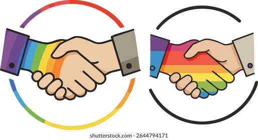 Inclusive Handshake with Rainbow LGBTQ Bracelet Symbolizing Unity