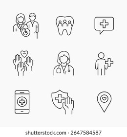 Inclusive Healthcare and Accessibility Icons in Minimal Outline Style, digital medical services, Perfect for modern medical designs, vector illustration