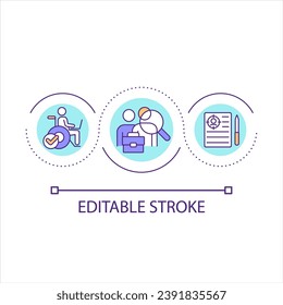 Inclusive hiring program loop concept icon. Provide DEI strategy in workplace. Candidates choosing abstract idea thin line illustration. Isolated outline drawing. Editable stroke