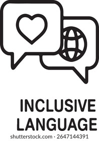 Inclusive Language Icon Logo – Speech Bubble Symbol for Communication, Diversity, and Respectful Dialogue Branding