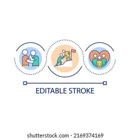 Inclusive leader loop concept icon. Supportive colleagues abstract idea thin line illustration. Positive relationships in team. Isolated outline drawing. Editable stroke. Arial font used