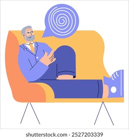 Inclusive leadership concept. A diverse businessman lounges while contemplating, showcasing modern corporate inclusivity. Vector illustration.